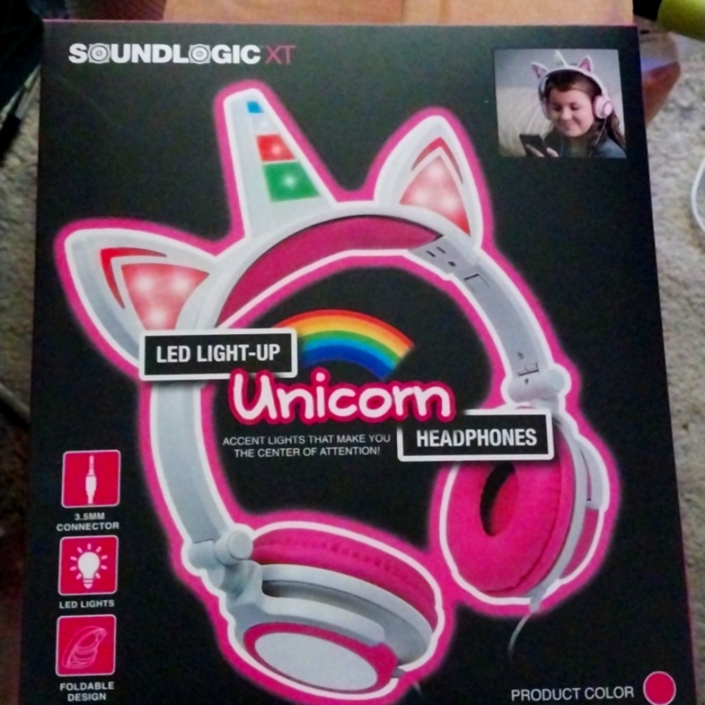 Brand New Pink LED Light-Up Unicorn Headphones - Never Opened!